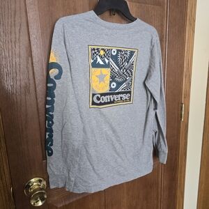 Converse Kids Gray Long Sleeve Tee Yellow & Dark Green Graphic XL Boys Unisex
